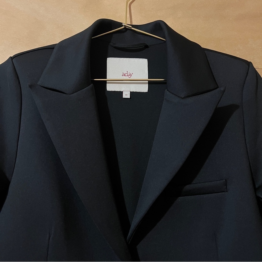 Aday Soft Power Blazer Jacket Scuba Knit Notched Lapel Snap Front Black Size XS - Picture 4 of 14